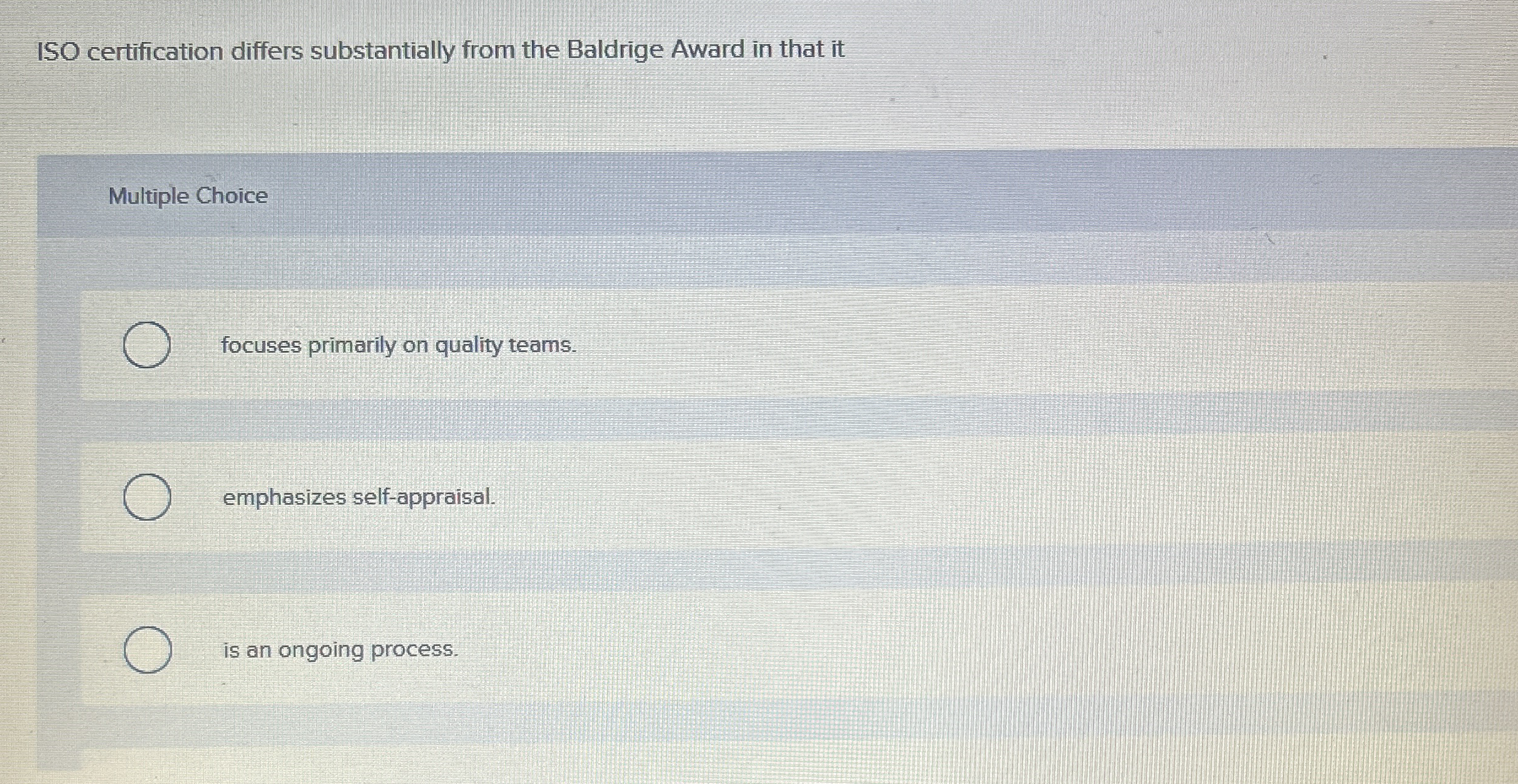 ISO certification differs substantially from the