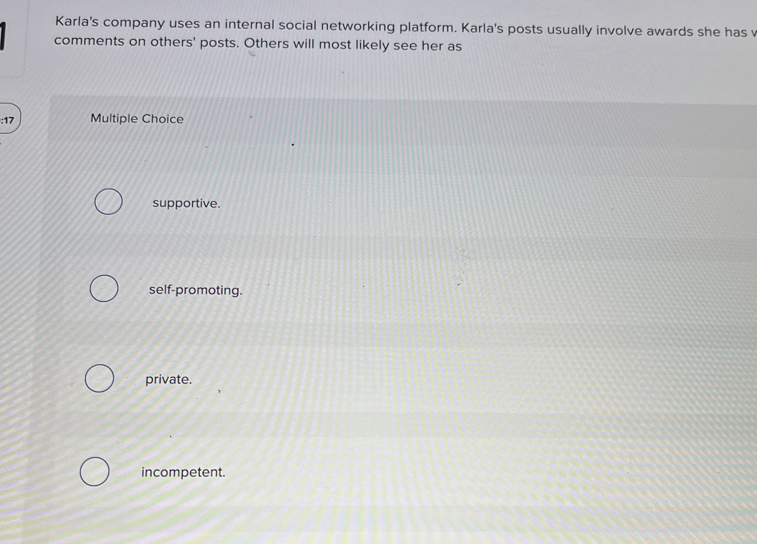 Karla's company uses an internal social