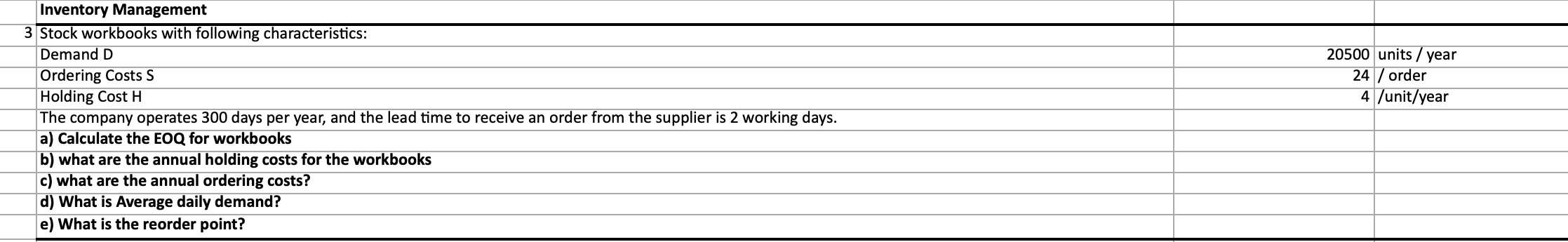 Stock workbooks with following characteristics: