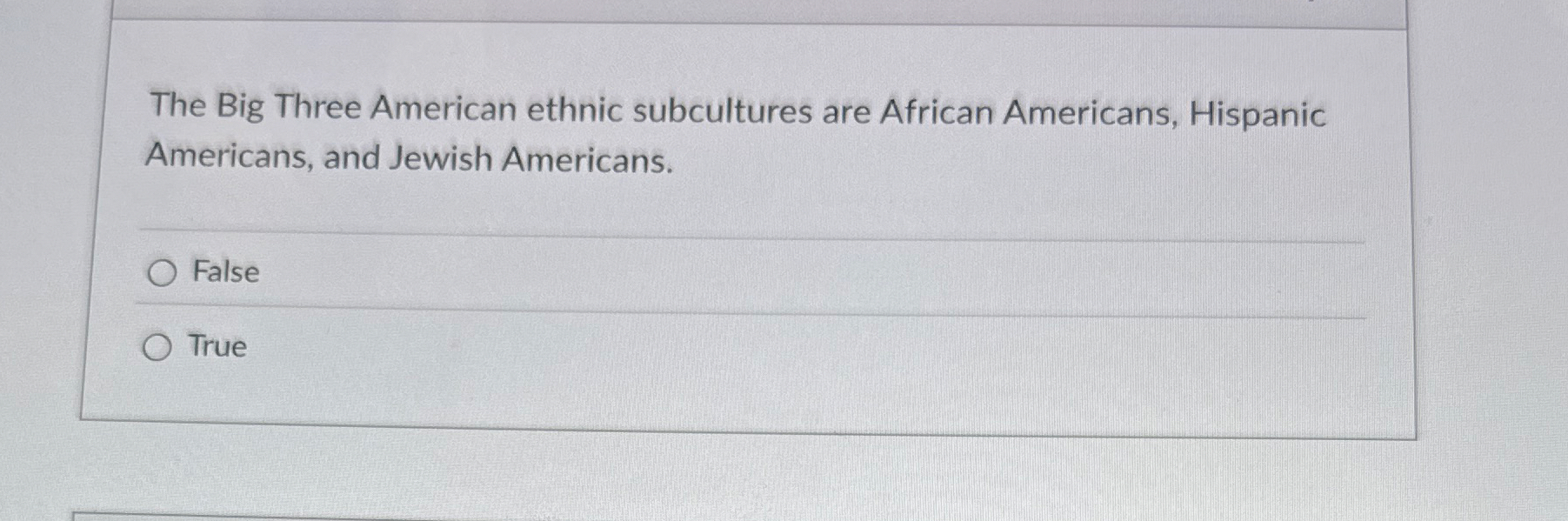 The Big Three American ethnic subcultures are