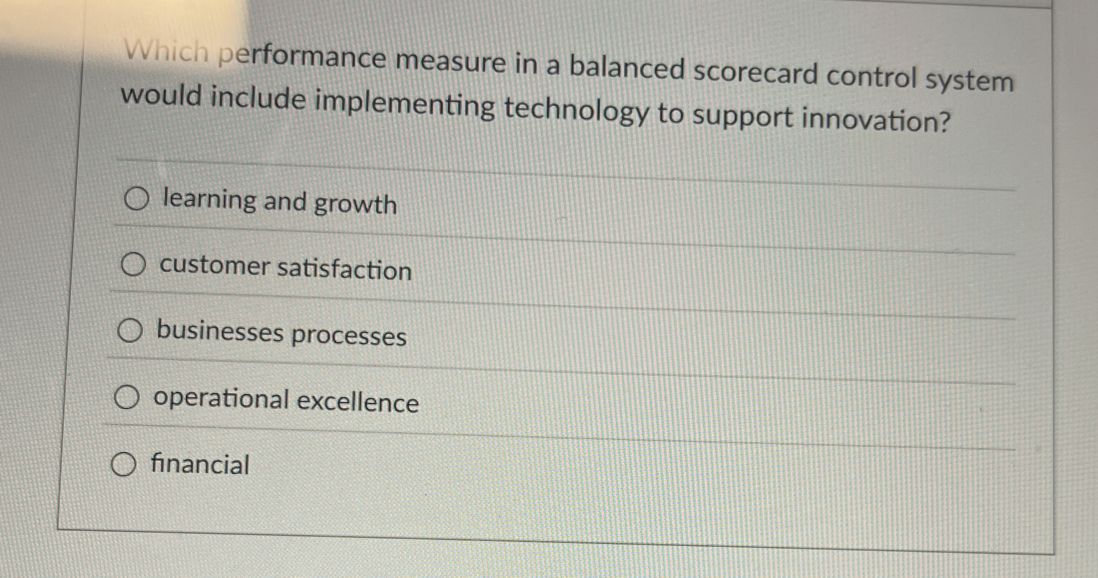 Which performance measure in a balanced scorecard