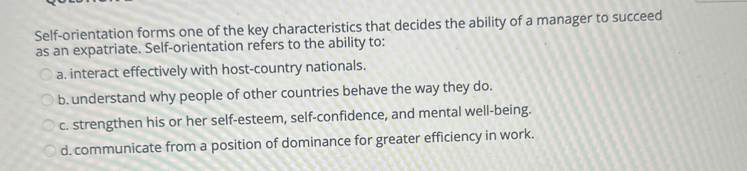 Self - orientation forms one of the key