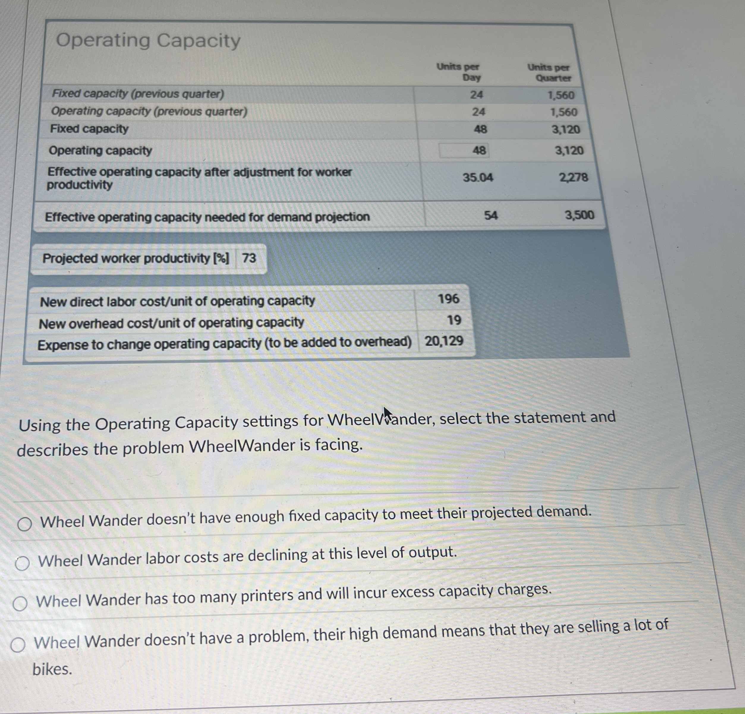Using the Operating Capacity settings for
