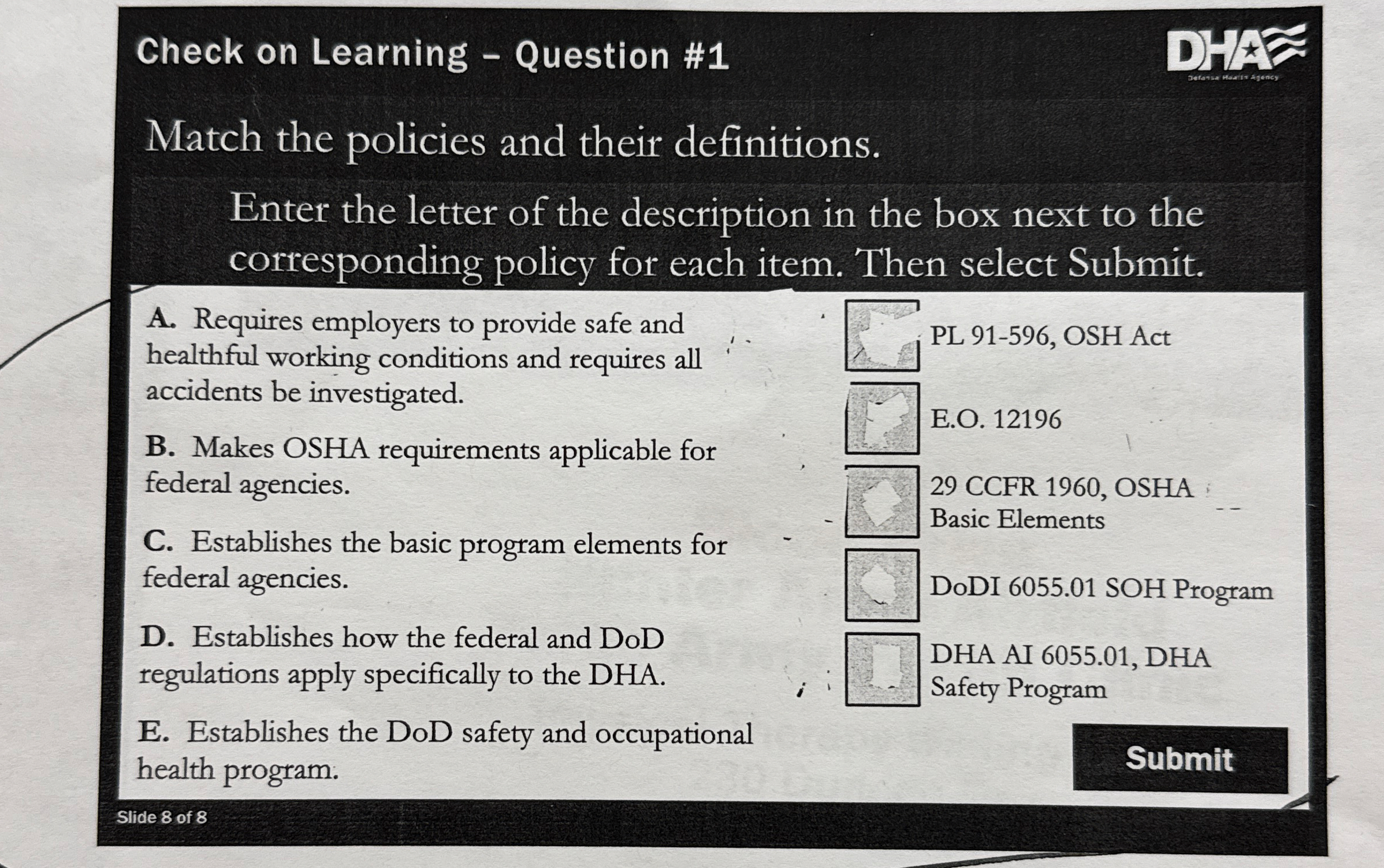 Check on Learning - Question # 1 Match the
