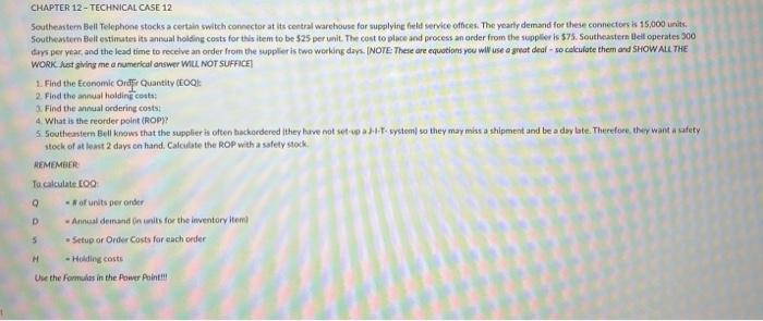 CHAPTER 12 - TECHNICAL CASE 12 Southeastern Bell