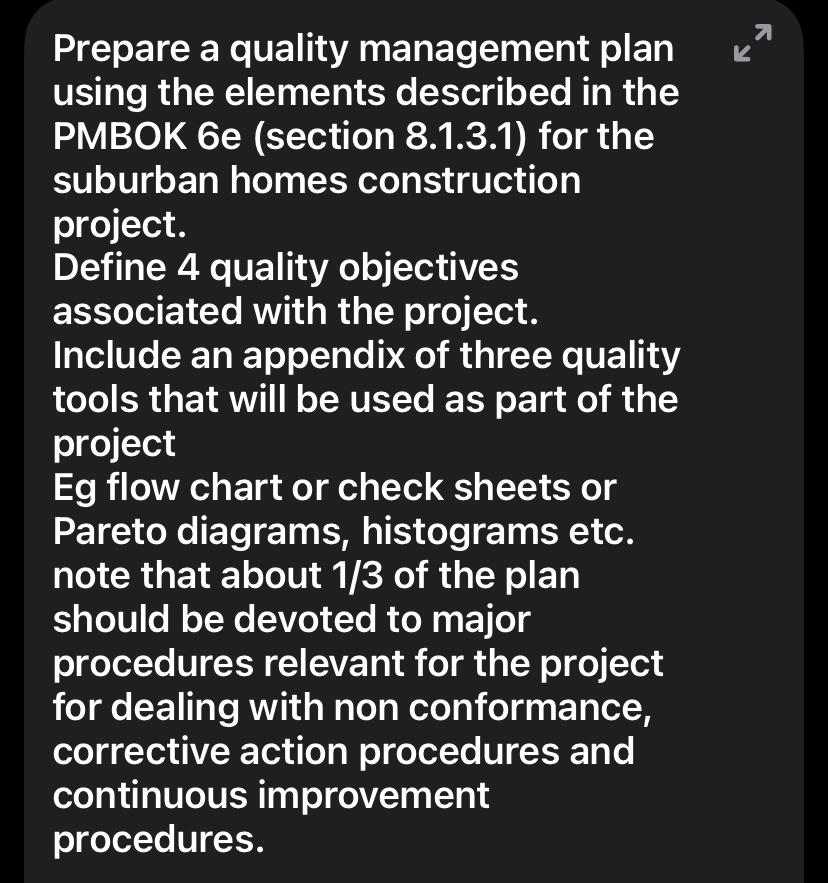 Prepare a quality management plan using the