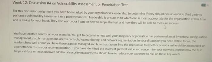 please help Week 12: Discussion #4 on