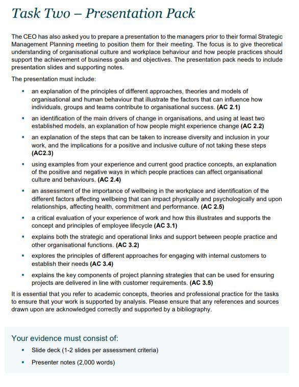 Task Two - Presentation Pack The CEO has also