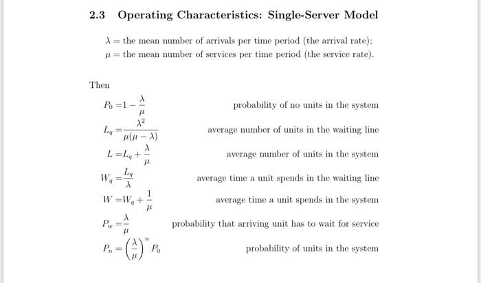 2.3 Operating Characteristics: Single-Server