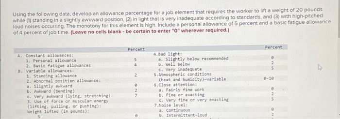 Using the following data, develop an allowance