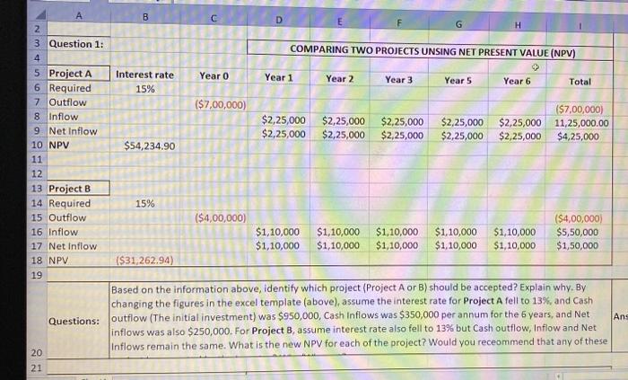 B D 2 3 Question 1: COMPARING TWO PROJECTS UNSING