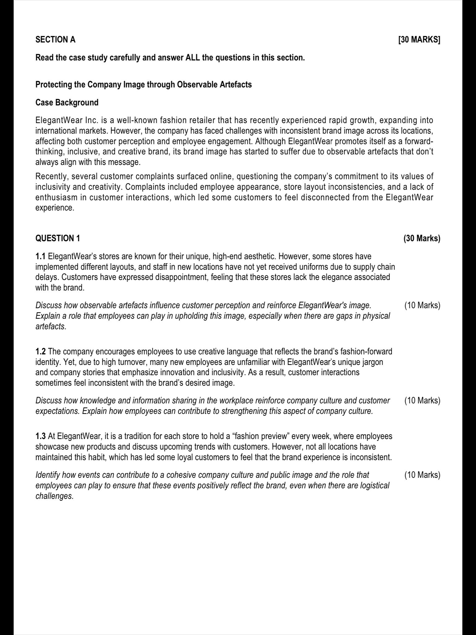 SECTION A [ 3 0 MARKS ] Read the case study