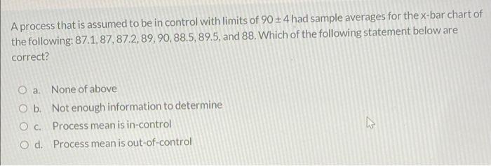 A process that is assumed to be in control with