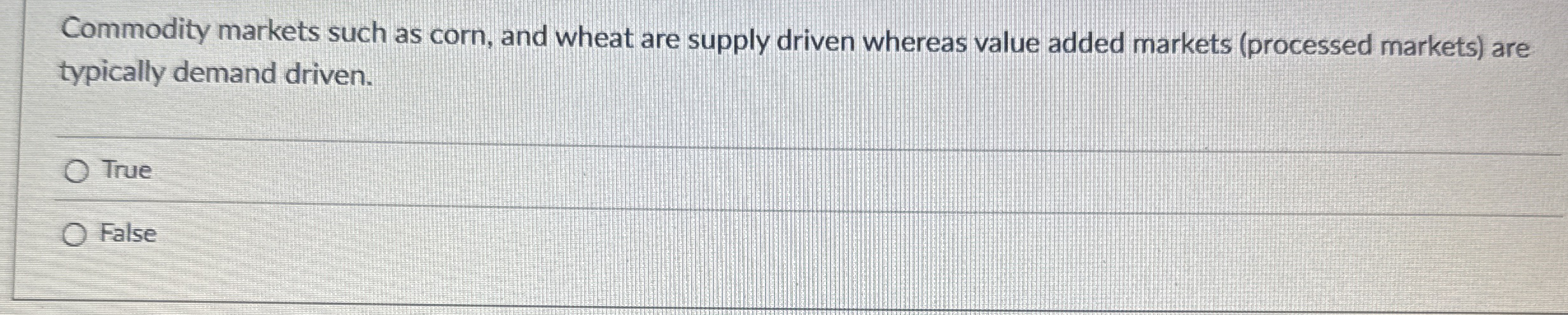 Commodity markets such as corn, and wheat are