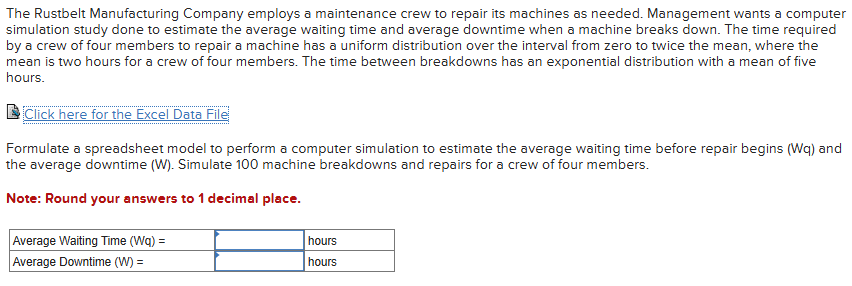 Formulate a spreadsheet model to perform a