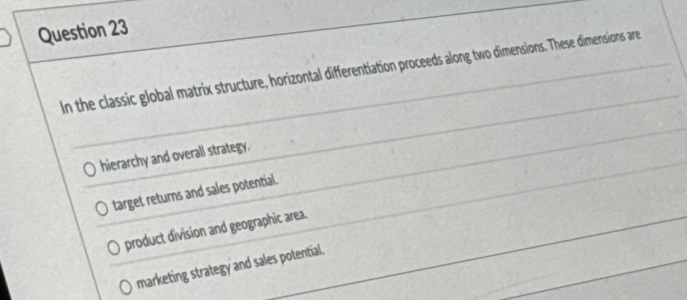 Question 2 3 In the classic global matrix