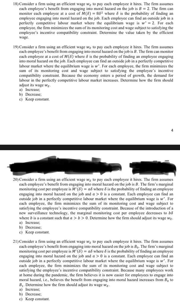 18) Consider a firm using an efficient wage we to