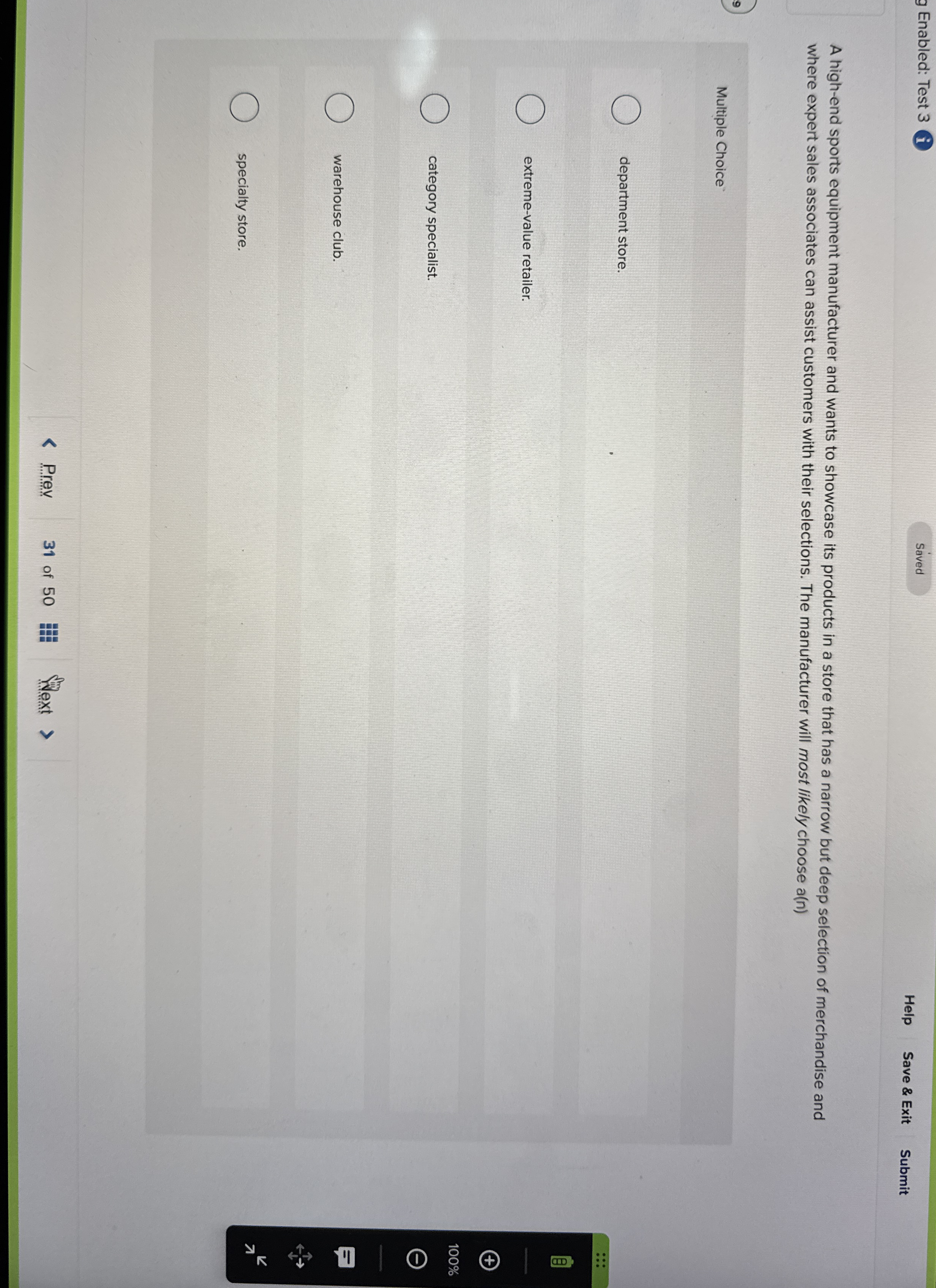 g Enabled: Test 3 Help Save & Exit Submit A high