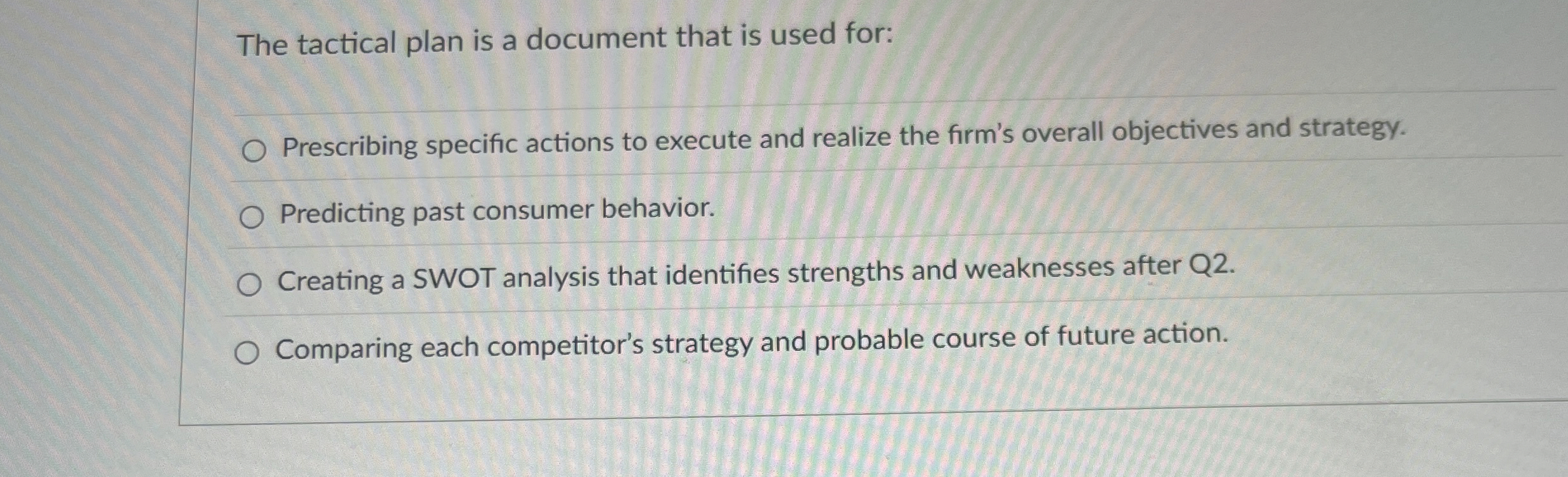 The tactical plan is a document that is used for: