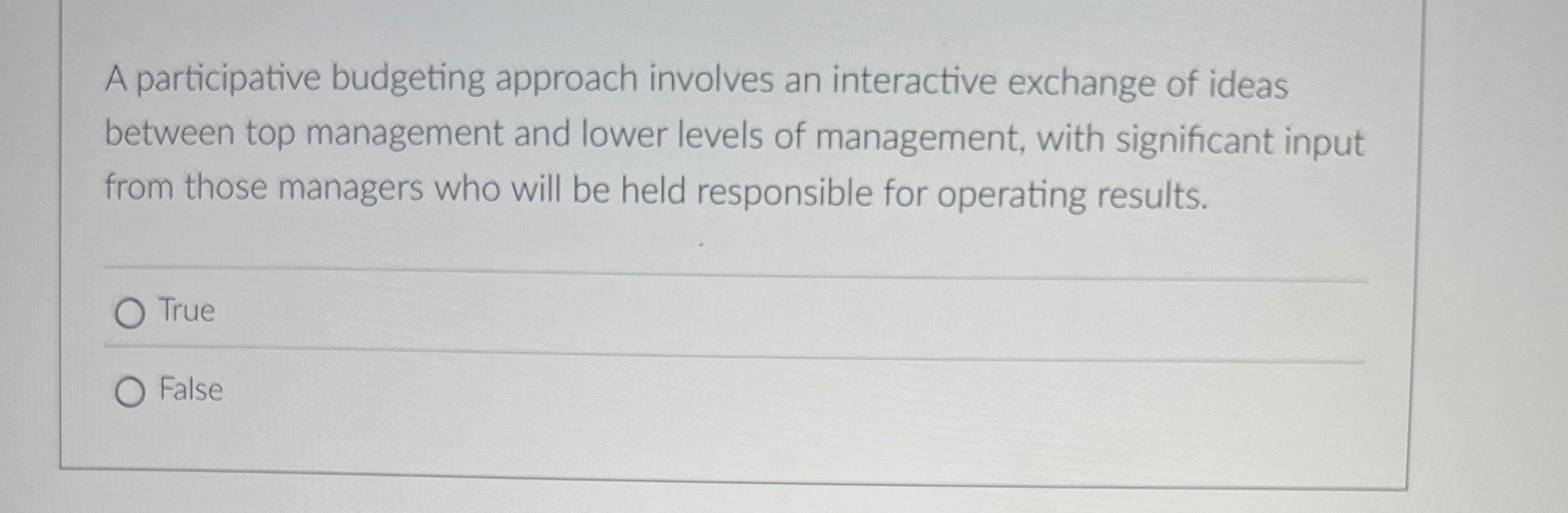 A participative budgeting approach involves an