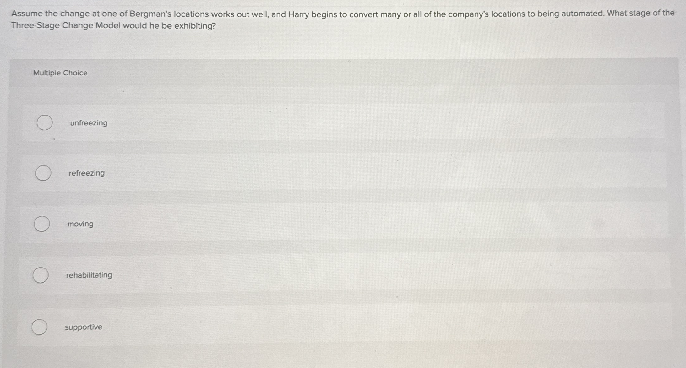 Assume the change at one of Bergman's locations