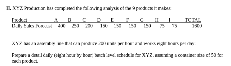 II. XYZ Production has completed the following