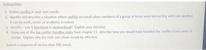 Instructions 1. Define conflict in your own words