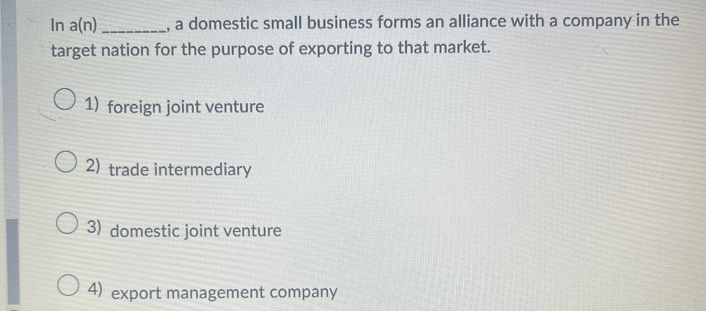 In a ( n ) q , , a domestic small business forms