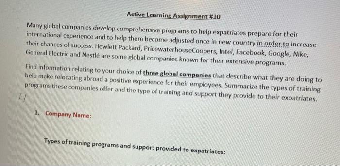 Active Learning Assignment #10 Many global