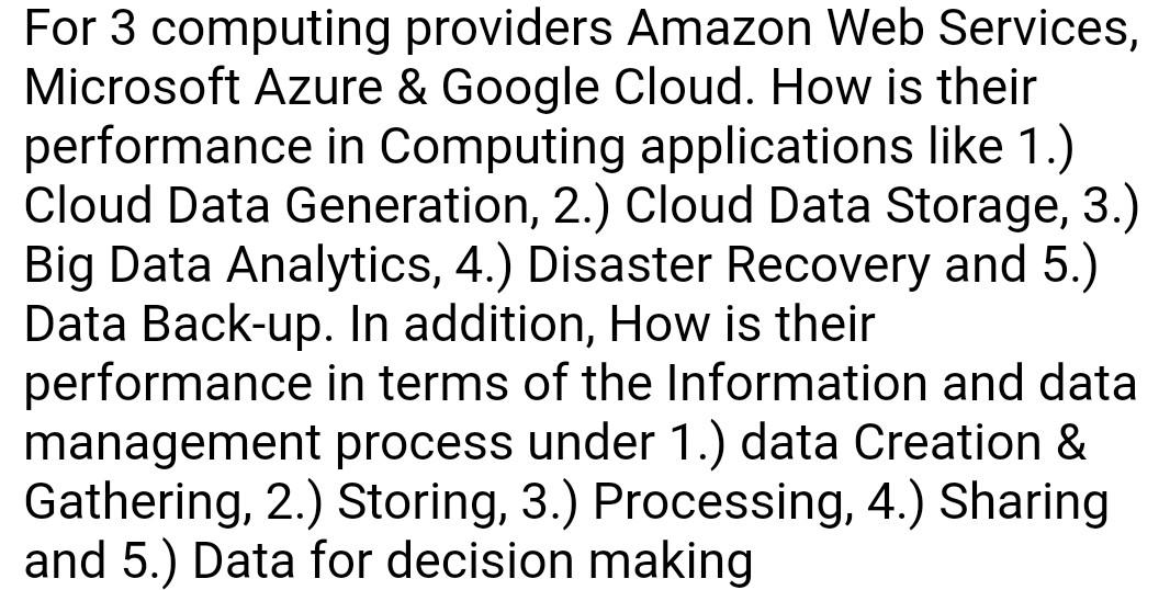 For 3 computing providers Amazon Web Services,