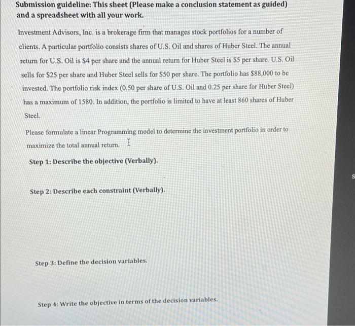 please answer in order Submission guideline: This