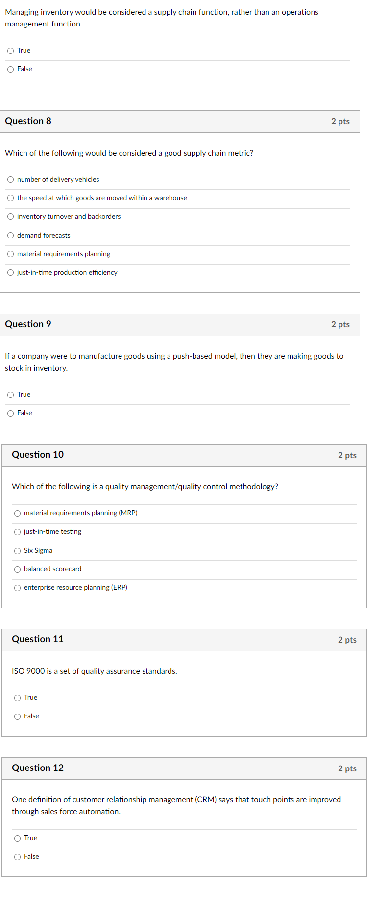 Managing inventory would be considered a supply