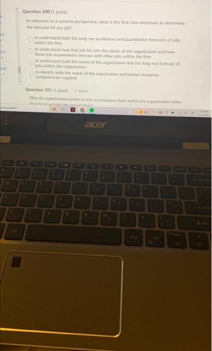 Question 100 (1 point) In reference to a systems