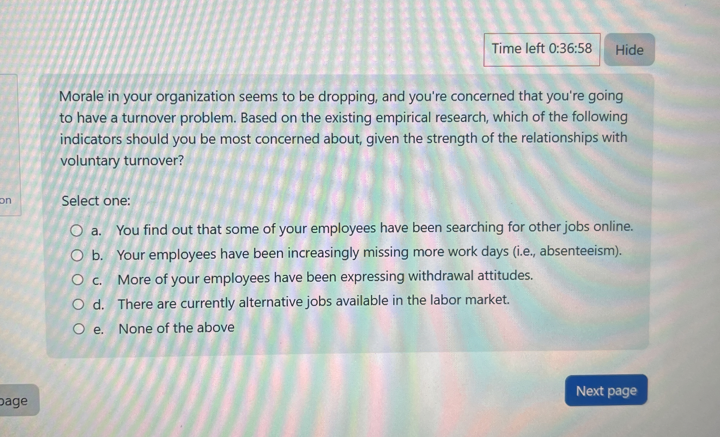 Time left 0 : 3 6 : 5 8 Hide Morale in your