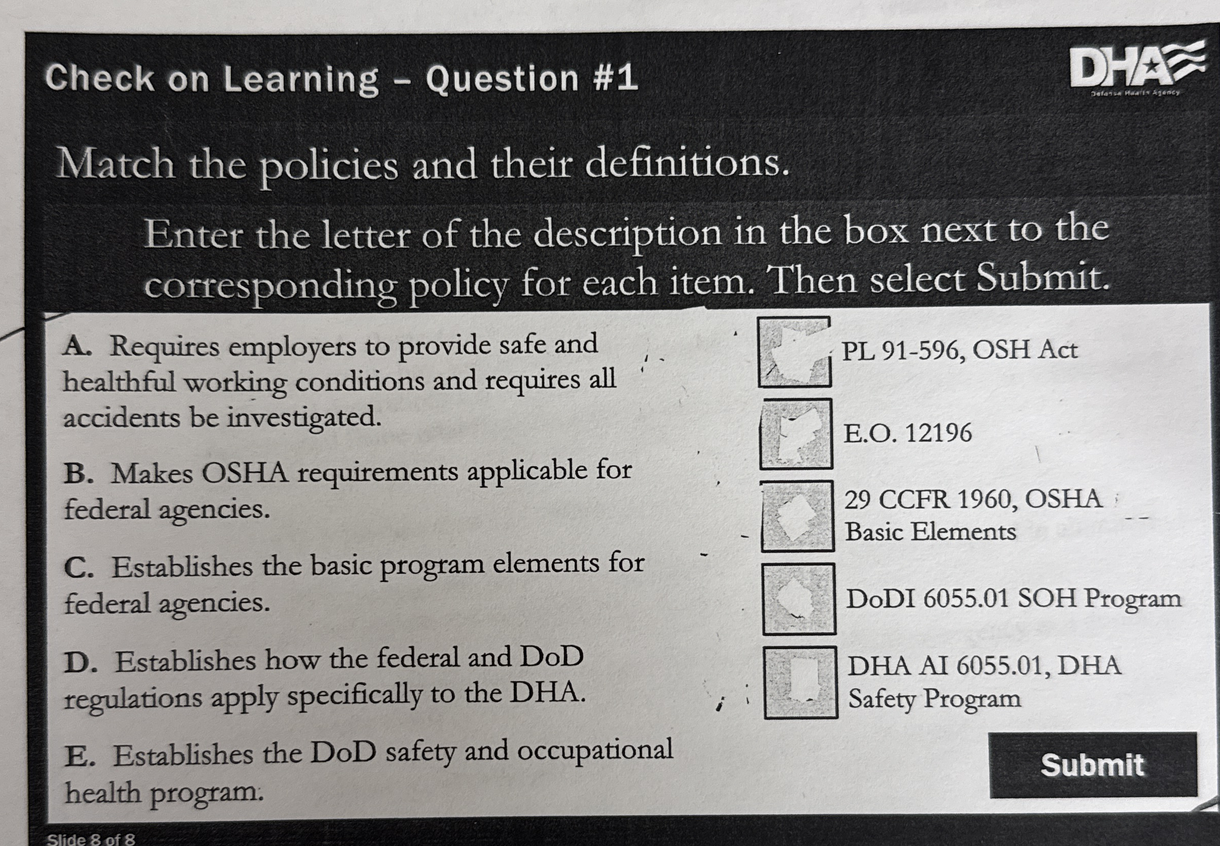 Check on Learning - Question # 1 Match the