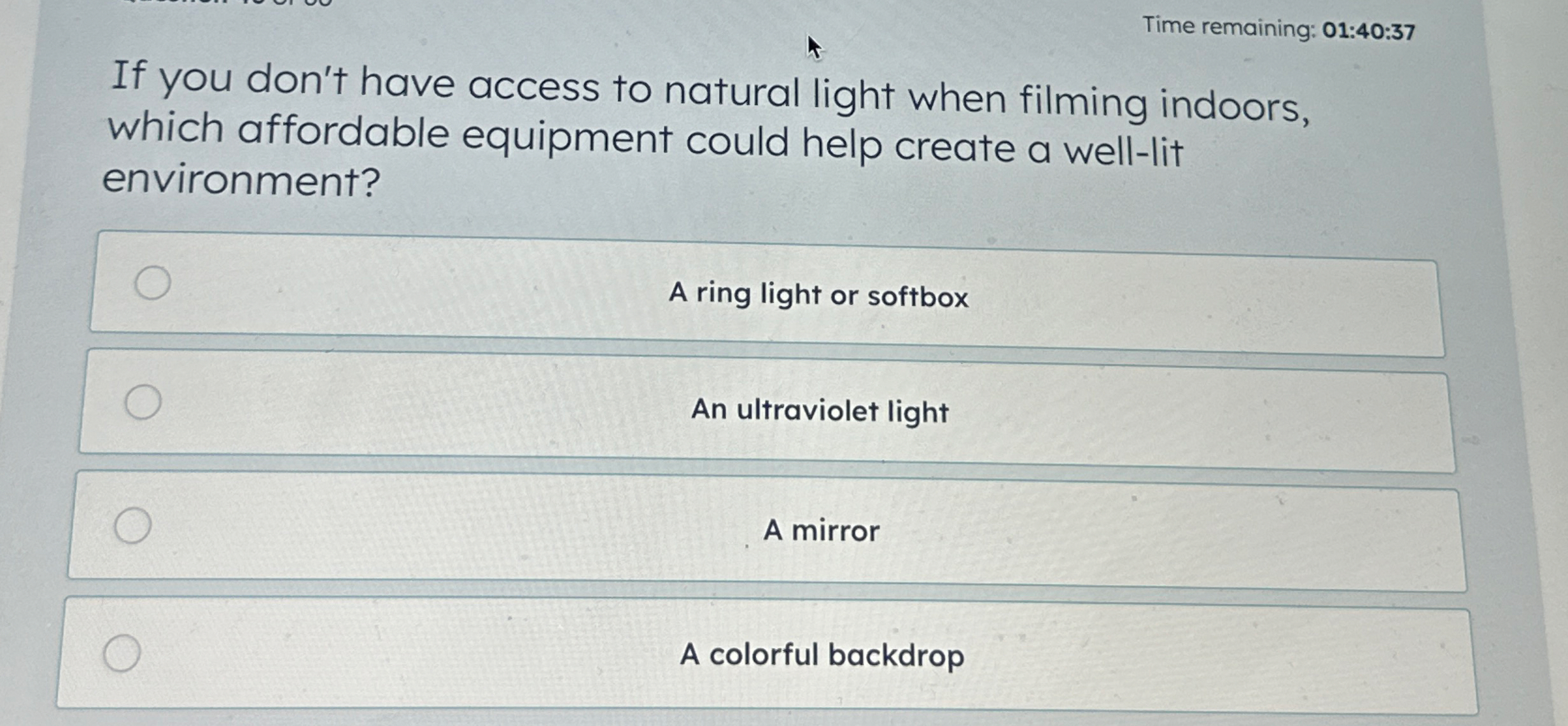 Time remaining: 0 1 : 4 0 : 3 7 If you don't have