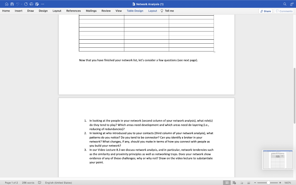 00 O... Network Analysis (1) Home Insert Draw