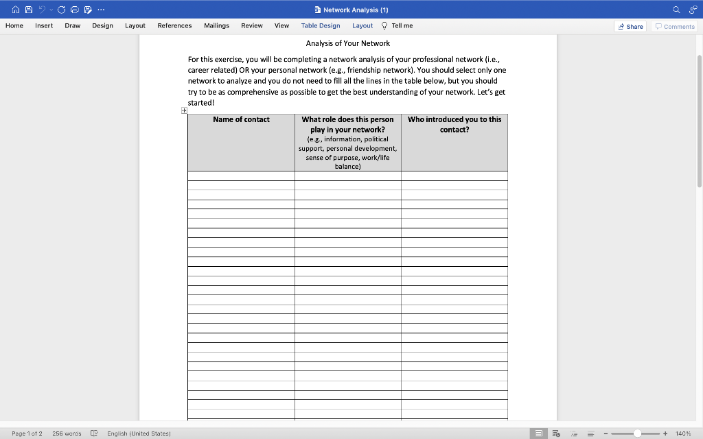 00 O... Network Analysis (1) Home Insert Draw
