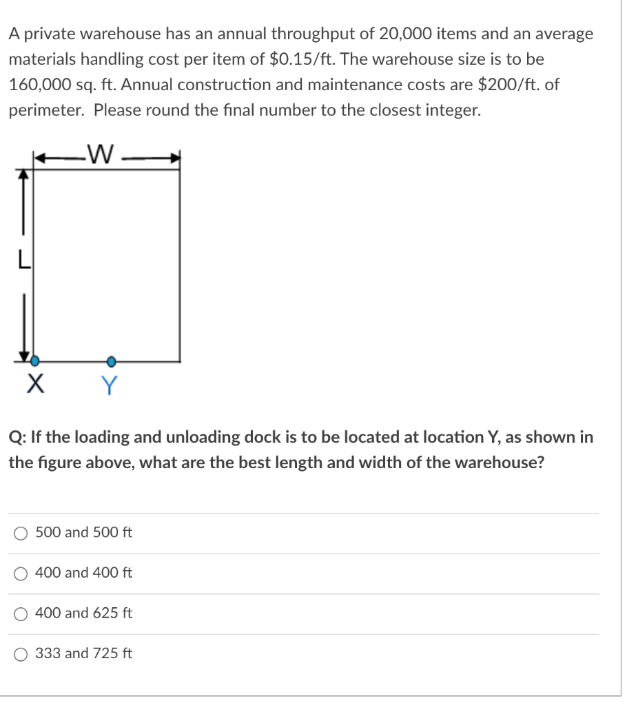 A private warehouse has an annual throughput of