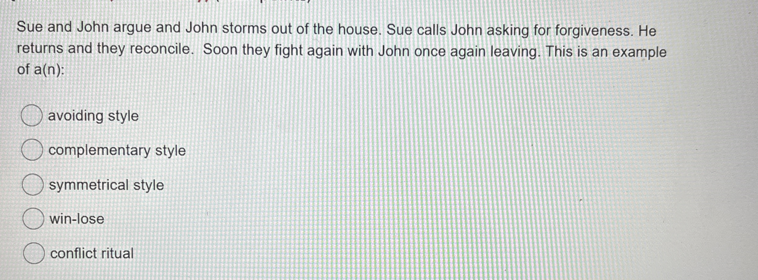 Sue and John argue and John storms out of the