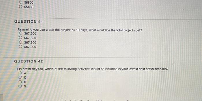 use this table to answer 41 and 42 QUESTION 20