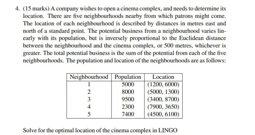 Please solve using Lingo. 4. (15 marks) A company