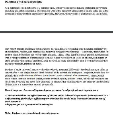 Question 3 (33 out 100 points) ) As a formidable