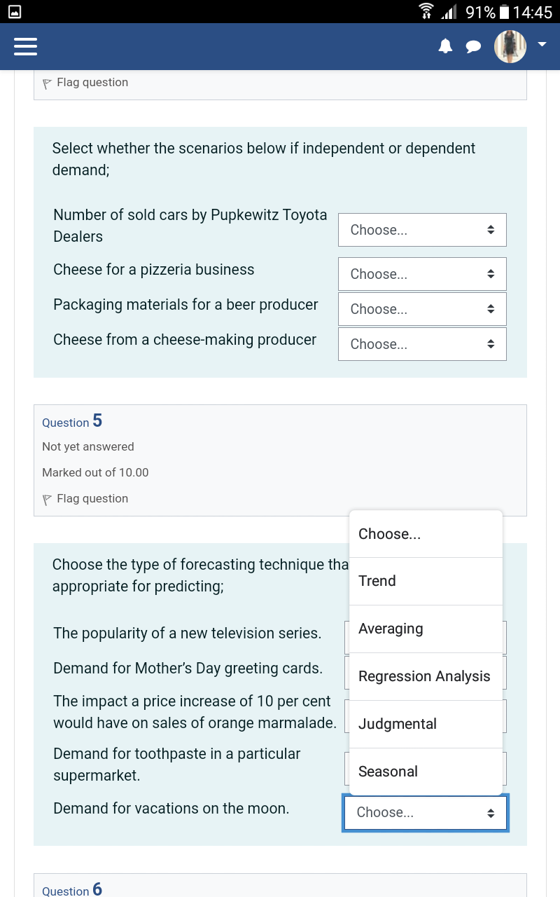 91% | 14:45 III Flag question Select whether the