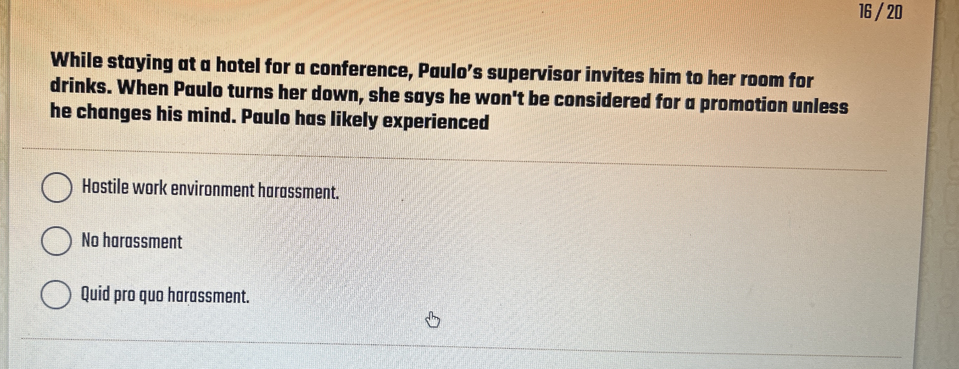 1 6 2 0 While staying at a hotel for a