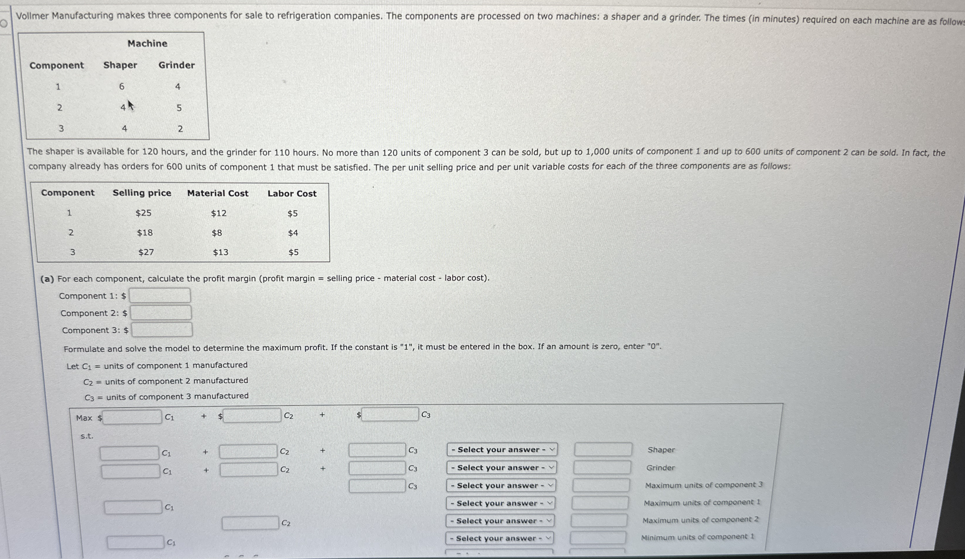 \ table [ [ , Machine ] , [ Component ,