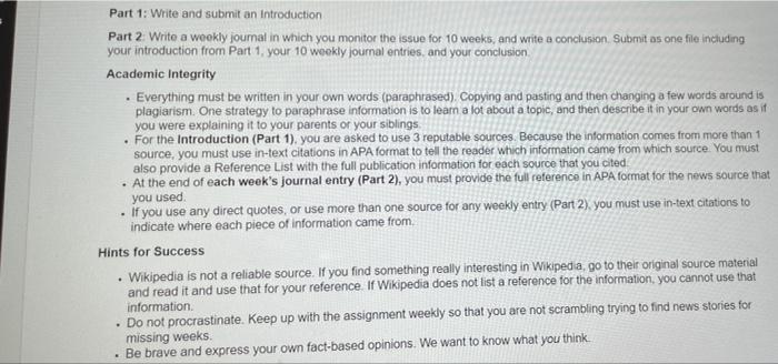 This assignment is designed to run throughout the