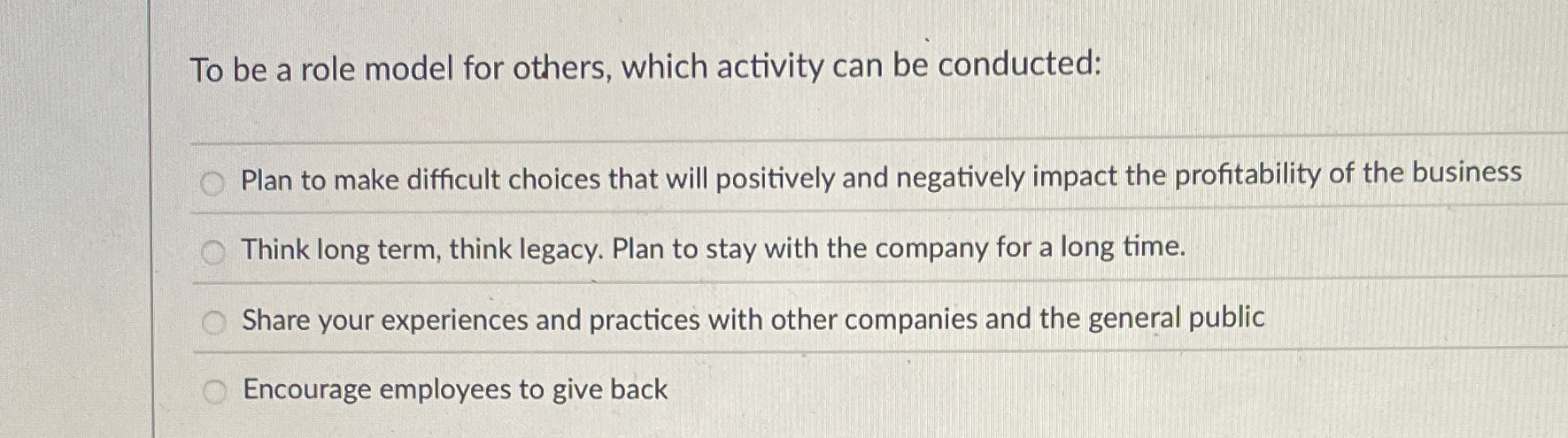 To be a role model for others, which activity can