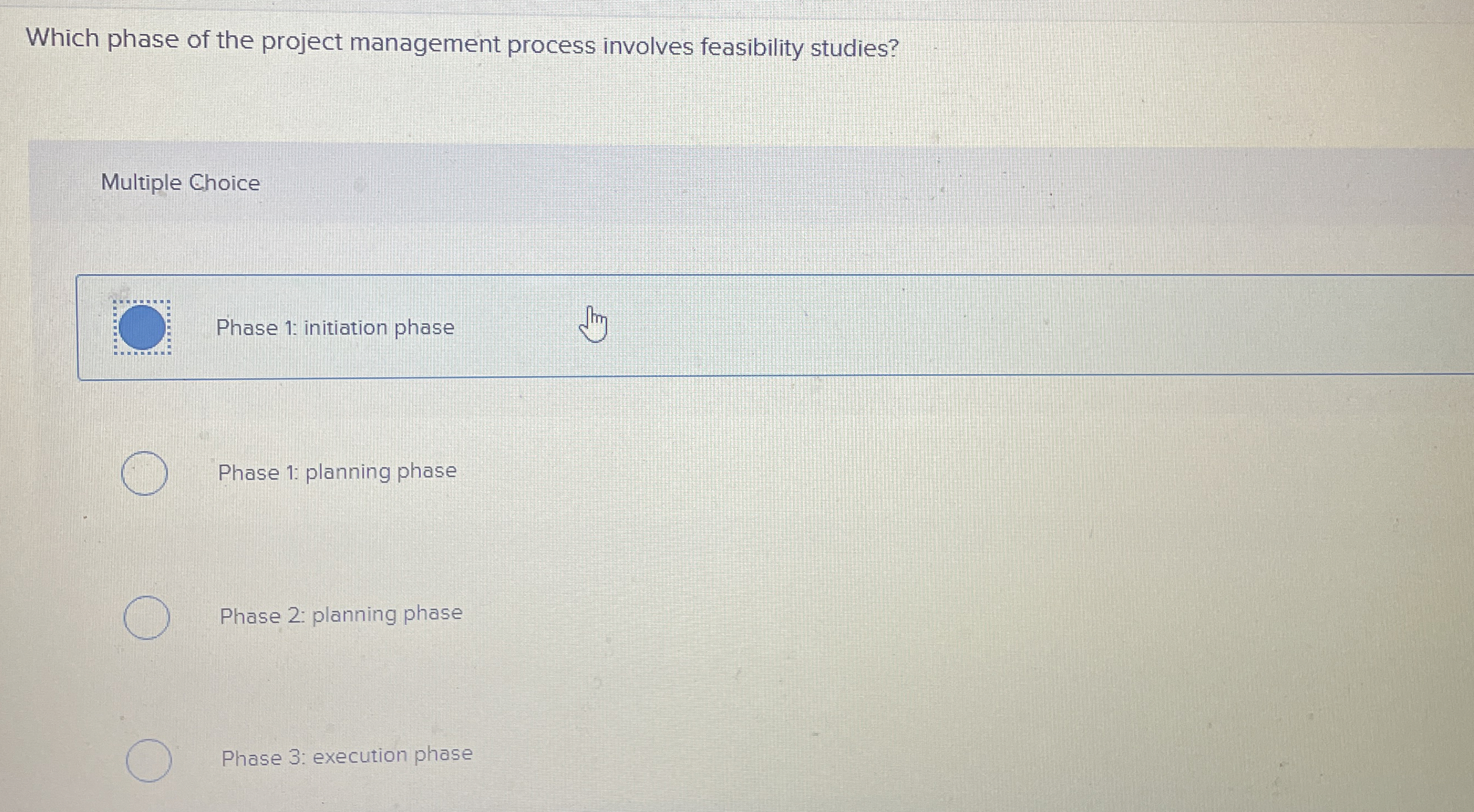 Which phase of the project management process