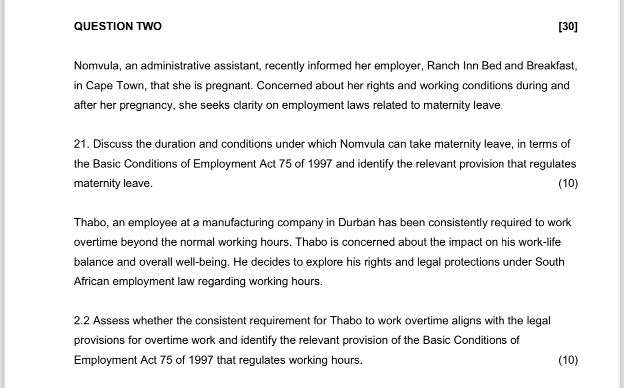 QUESTION TWO [ 3 0 ] Nomvula, an administrative